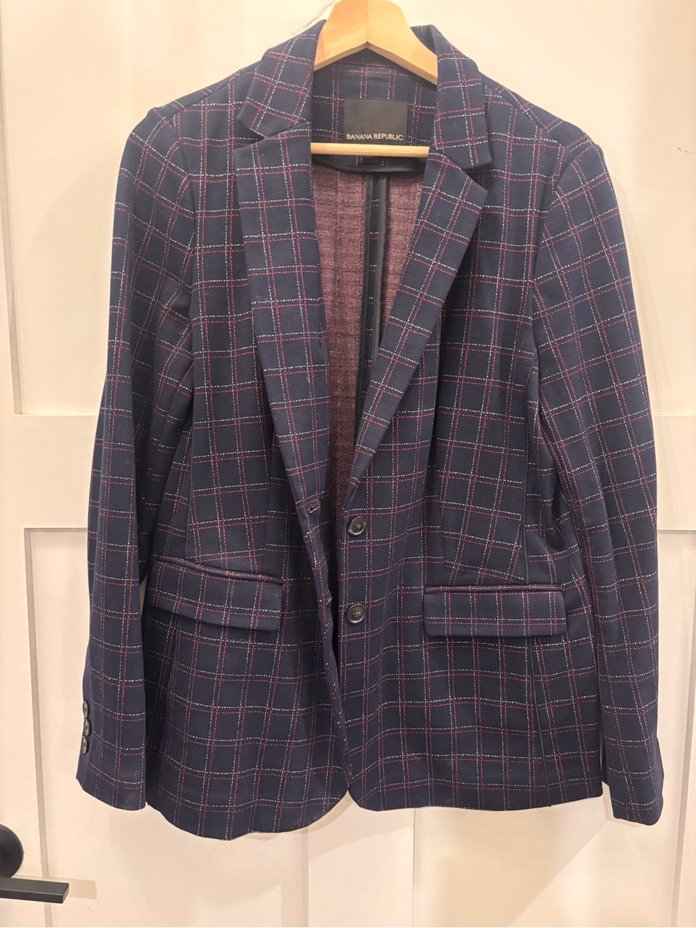 Banana Republic Navy Blazer with Red Windowpane Check